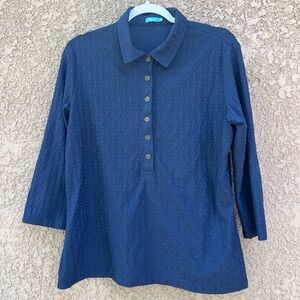 J. McLaughlin Blue Textured Polo Top